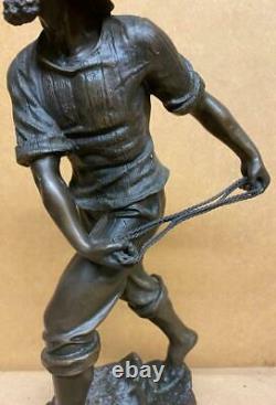 Bronze Sculpture of a Fisherman Casting 35cm High Solid Marble Base Signed