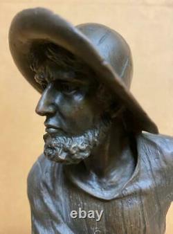 Bronze Sculpture of a Fisherman Casting 35cm High Solid Marble Base Signed