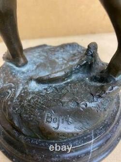 Bronze Sculpture of a Fisherman Casting 35cm High Solid Marble Base Signed