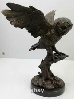 Bronze Sculpture of an Owl Solid Marble Base Signed 31cm High