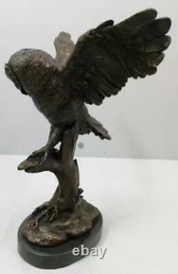 Bronze Sculpture of an Owl Solid Marble Base Signed 31cm High