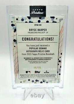 Bryce Harper 2023 Topps Pristine Popular Demand Autograph 15/15 GAME USED PATCH