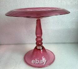 CARDER STEUBEN Glass COMPOTE Gold Ruby SPIRAL RIBBED 7 high 6110.0 (1903-33)