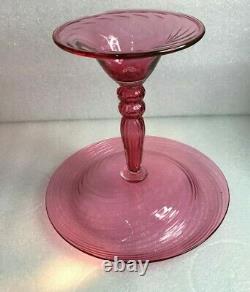CARDER STEUBEN Glass COMPOTE Gold Ruby SPIRAL RIBBED 7 high 6110.0 (1903-33)