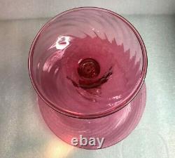 CARDER STEUBEN Glass COMPOTE Gold Ruby SPIRAL RIBBED 7 high 6110.0 (1903-33)