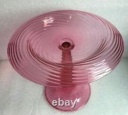 CARDER STEUBEN Glass COMPOTE Gold Ruby SPIRAL RIBBED 7 high 6110.0 (1903-33)