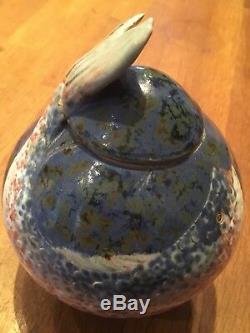 CONTEMPORARY studio pottery LIDDED FISH POT by ROGER COCKRAM 15cm high & signed