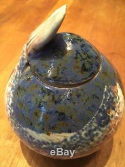 CONTEMPORARY studio pottery LIDDED FISH POT by ROGER COCKRAM 15cm high & signed