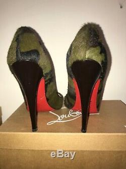 Christian Louboutin Camo Autographed Pony Hair Pigalle Pumps Shoes 39 High Heels