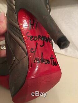 Christian Louboutin Sigourney Ankle Boot High Heel Pewter Mettallic 38.5. Signed