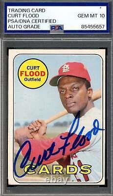 Curt Flood Gem Mint 10 PSA DNA Signed 1969 Topps Autograph