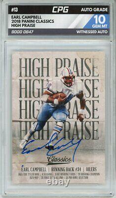 EARL CAMPBELL 2018 Panini Classics High Praise Witnessed Auto CPG 10 MA-0069