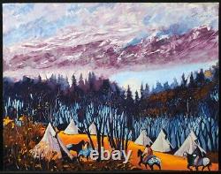 Earl Biss High Mountain Camp serigraph on Paper Hand Signed Hand Colored