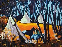 Earl Biss High Mountain Camp serigraph on Paper Hand Signed Hand Colored