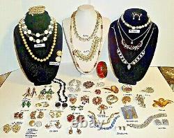 Fabulous 50 High End Vintage Jewelry Lot-colorful Rhinestones-so Many Signed