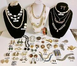 Fabulous 50 High End Vintage Jewelry Lot-colorful Rhinestones-so Many Signed