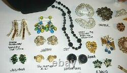 Fabulous 50 High End Vintage Jewelry Lot-colorful Rhinestones-so Many Signed