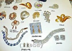 Fabulous 50 High End Vintage Jewelry Lot-colorful Rhinestones-so Many Signed