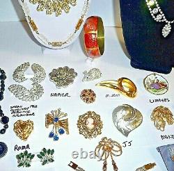 Fabulous 50 High End Vintage Jewelry Lot-colorful Rhinestones-so Many Signed