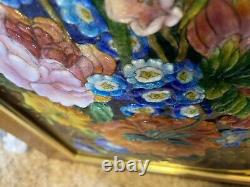 Faure Limoges Poppies & Bellflowers, 3/8 High Relief Enamel On Convex Copper