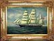 Fine 1900s Antique H. Parker On The High Seas Clipper Sea Ship Oil Painting