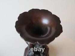 Fine Japanese Signed Bronze Vase With Iris In High Relief - Meiji Period