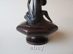 Fine Japanese Signed Bronze Vase With Iris In High Relief - Meiji Period