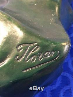 Floran Signed Bronze Art Nouveau Vase High Relief Female Both Sides 17 Tall