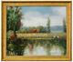 Framed High Quality Oil Painting Of Landscape Of Trees And Birds By Lake 24X28