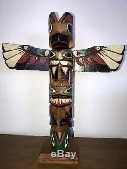 Frank Williams SIGNED CARVED Wood Totem Pole Ca 1950's 12 High 11Wide