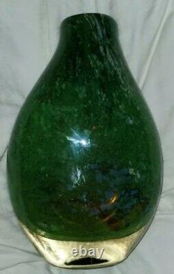 GATO 81 Signed Toan Klein (B. 1949) Studio Art Glass Vase Green & Blue 8 high