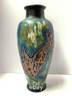 Gouda Pottery Vase. Signed Breetvelt Zuid Holland. 16 1/2 High Modernist Design