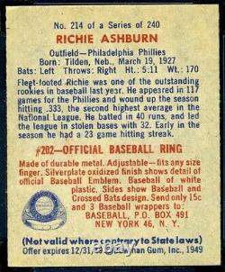 HIGH END Richie ASHBURN Autographed 1949 Bowman Rookie #214 Signed HOF Auto SGC