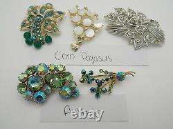 HIGH END Vintage RHINESTONE Jewelry Lot SIGNED Brooches Earrings CORO PEGASUS