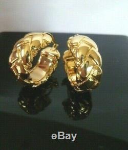 HIGH QUALITY Signed CELINE 24K Gold Plate Quilted Hoop Designer Earrings 2cm