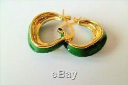 HIGH QUALITY Signed CELINE Green Enamel & Gold Plate Designer Earrings 2cm