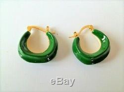 HIGH QUALITY Signed CELINE Green Enamel & Gold Plate Designer Earrings 2cm