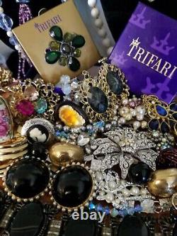 HUGE LBS Vintage HIGH END JEWELRY LOTSigned Trifari Emmons + Glass Rhinestone