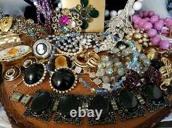 HUGE LBS Vintage HIGH END JEWELRY LOTSigned Trifari Emmons + Glass Rhinestone