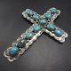 HUGE Signed NAVAJO Sterling Silver and High Blue MORENCI Turquoise CROSS PENDANT