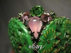 HUGE Signed SCHREINER Brooch/Pendant Pin Pink Jade Green Plastic glas High Dome