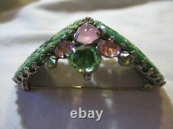 HUGE Signed SCHREINER Brooch/Pendant Pin Pink Jade Green Plastic glas High Dome