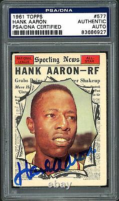 Hank Aaron Autographed 1961 Topps All Star Card Braves High # PSA/DNA 83686927
