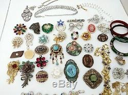 High End Vintage Costume Ladies Rhinestone Crystal Jewelry Lot Signed 50 Pc