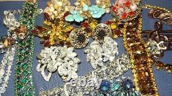 High End Vintage Rhinestone Jewelry Lot 14k sterling signed 130 p Huge Antique