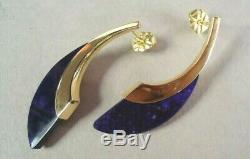 High Quality 18K Yellow Gold & Purple Sugilite Post Earrings, Signed, 6.1 grams