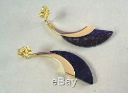 High Quality 18K Yellow Gold & Purple Sugilite Post Earrings, Signed, 6.1 grams