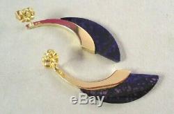 High Quality 18K Yellow Gold & Purple Sugilite Post Earrings, Signed, 6.1 grams