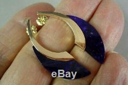 High Quality 18K Yellow Gold & Purple Sugilite Post Earrings, Signed, 6.1 grams