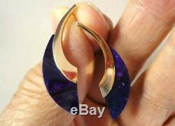 High Quality 18K Yellow Gold & Purple Sugilite Post Earrings, Signed, 6.1 grams